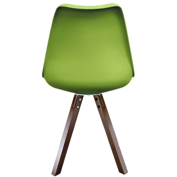 Soho Green Plastic Dining Chair with Square Pyramid Dark Wood Legs