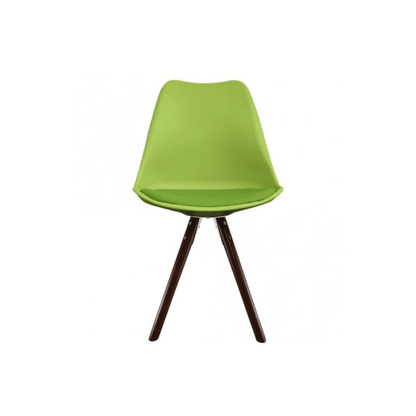 Soho Green Plastic Dining Chair with Pyramid Dark Wood Legs
