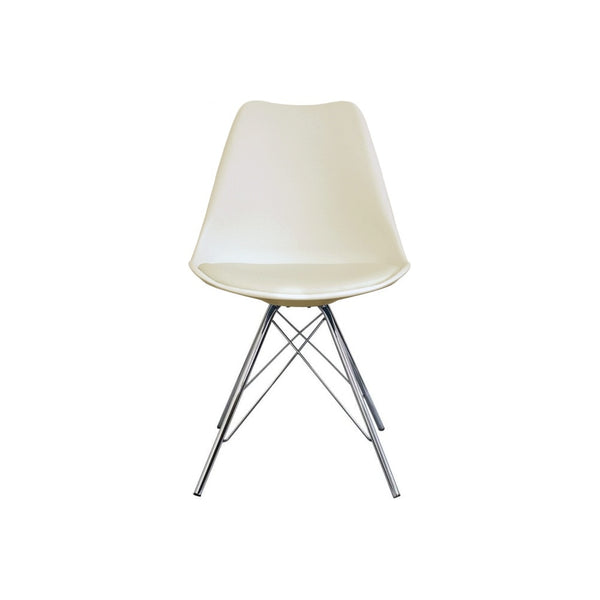 Soho Vanilla Plastic Dining Chair with Chrome Metal Legs