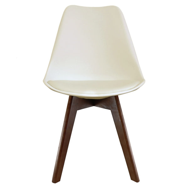 Soho Vanilla Plastic Dining Chair with Squared Dark Wood Legs