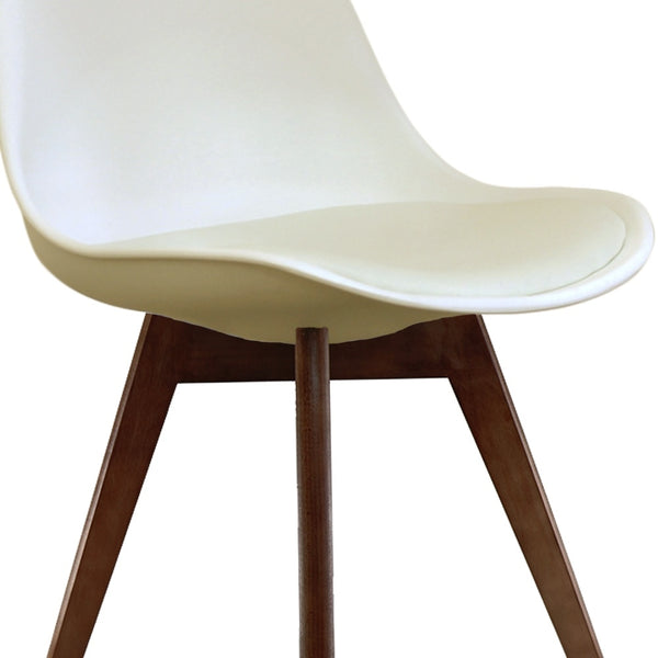 Soho Vanilla Plastic Dining Chair with Squared Dark Wood Legs