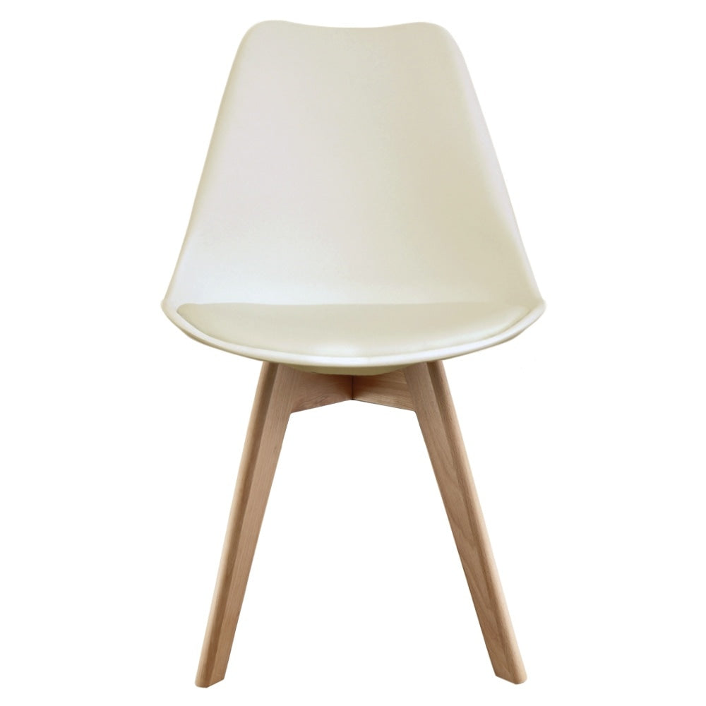 Soho Vanilla Plastic Dining Chair with Squared Light Wood Legs