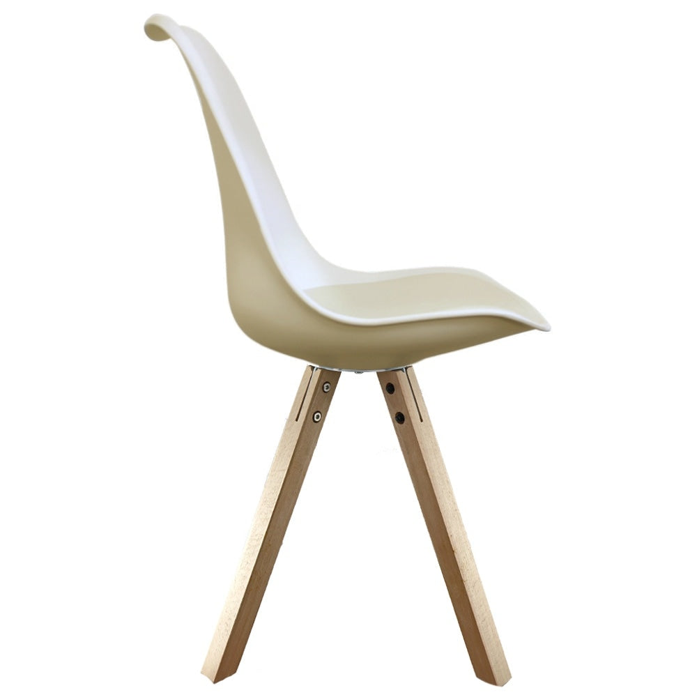 Soho Vanilla Plastic Dining Chair with Square Pyramid Light Wood Legs