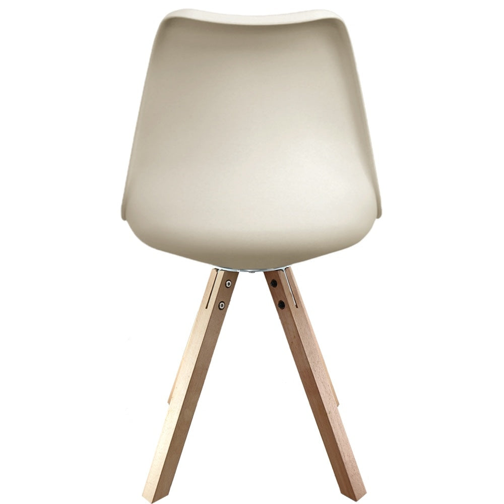 Soho Vanilla Plastic Dining Chair with Square Pyramid Light Wood Legs