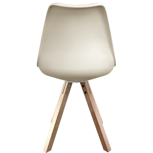 Soho Vanilla Plastic Dining Chair with Square Pyramid Light Wood Legs