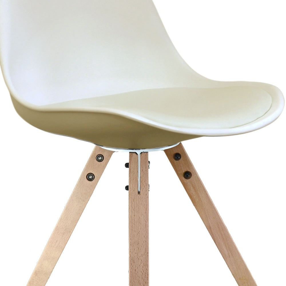 Soho Vanilla Plastic Dining Chair with Square Pyramid Light Wood Legs