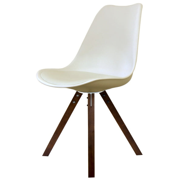 Soho Vanilla Plastic Dining Chair with Square Pyramid Dark Wood Legs