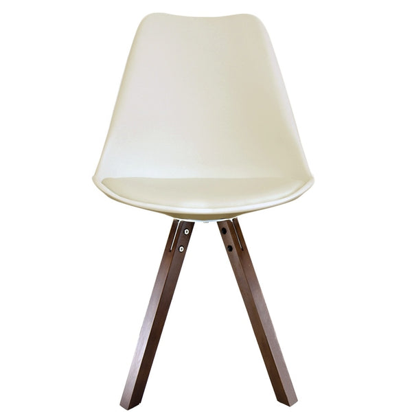 Soho Vanilla Plastic Dining Chair with Square Pyramid Dark Wood Legs
