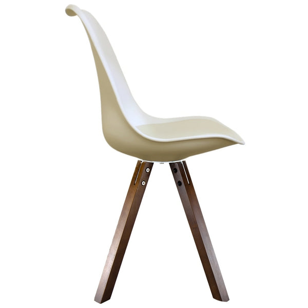Soho Vanilla Plastic Dining Chair with Square Pyramid Dark Wood Legs