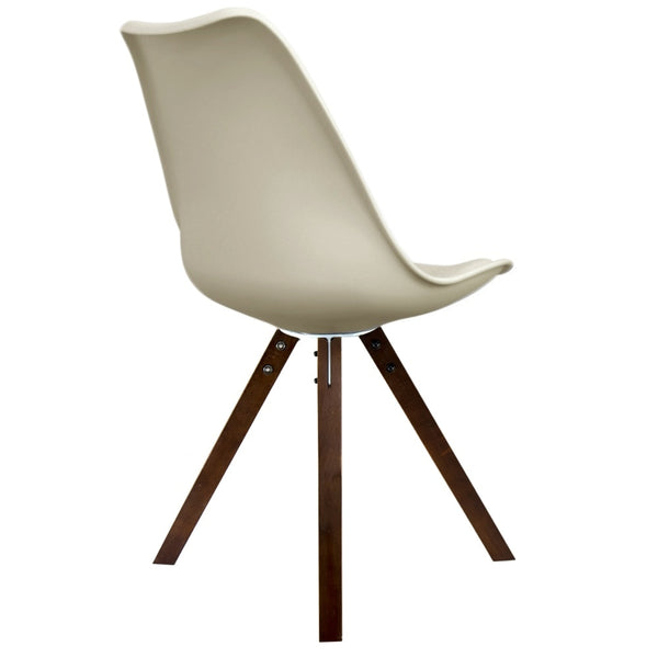Soho Vanilla Plastic Dining Chair with Square Pyramid Dark Wood Legs