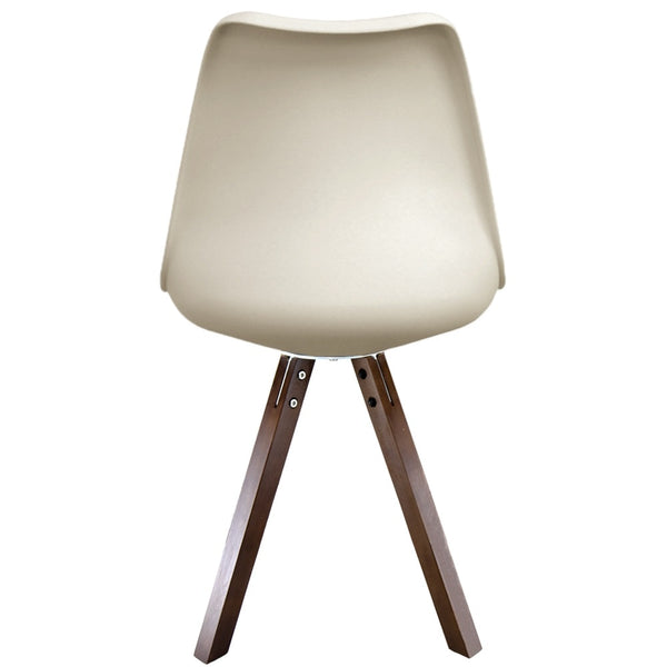 Soho Vanilla Plastic Dining Chair with Square Pyramid Dark Wood Legs