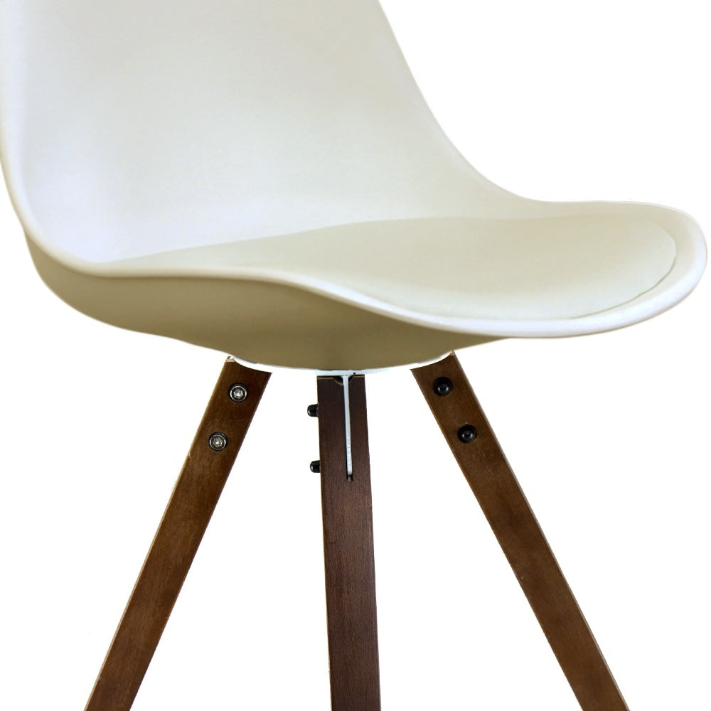 Soho Vanilla Plastic Dining Chair with Square Pyramid Dark Wood Legs