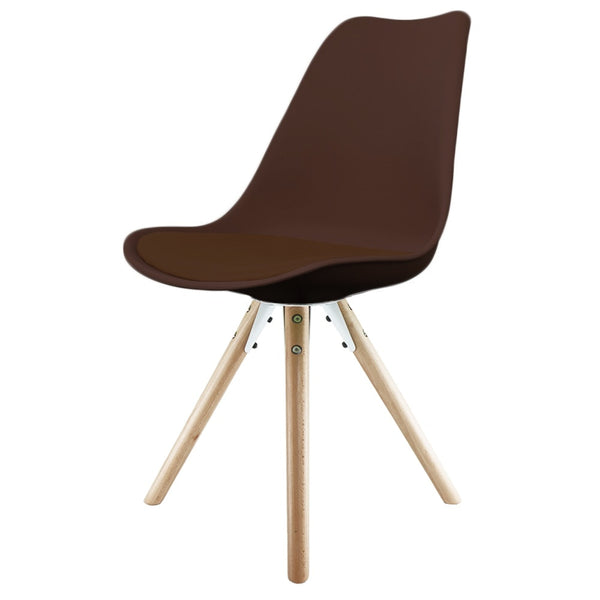 Soho Chocolate Brown  Plastic Dining Chair with Pyramid Light Wood Legs