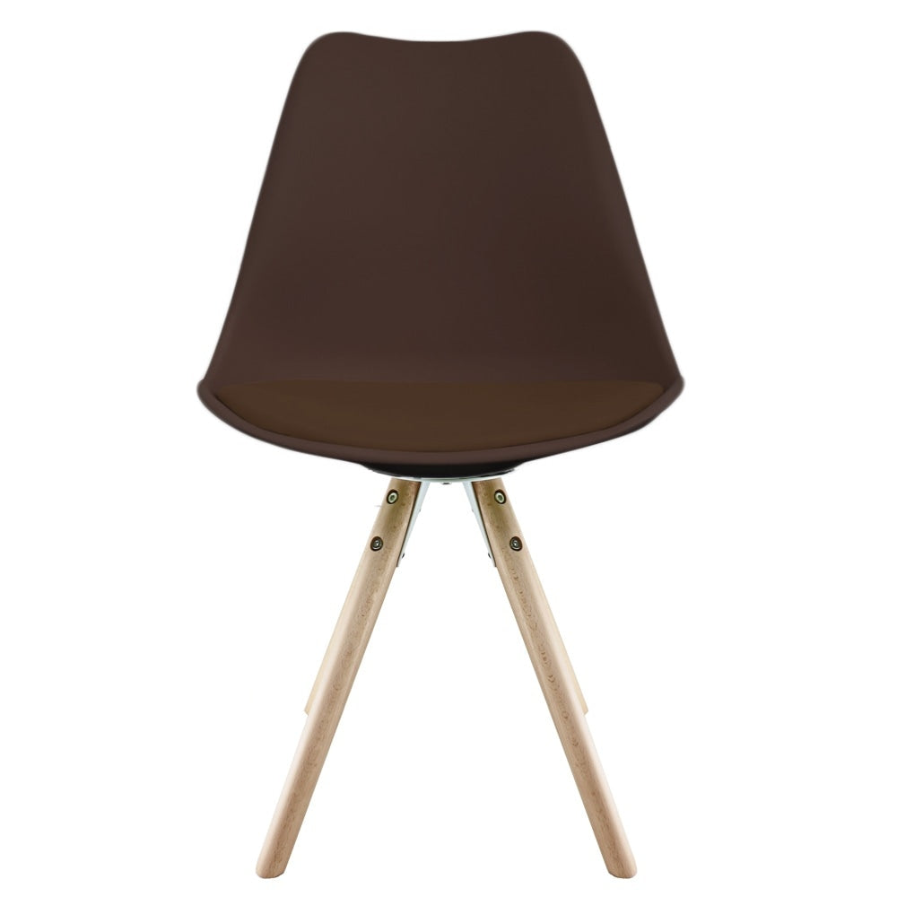 Soho Chocolate Brown  Plastic Dining Chair with Pyramid Light Wood Legs