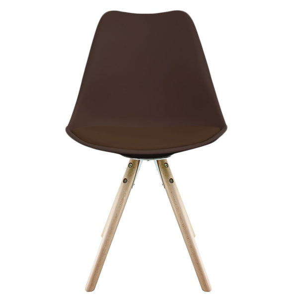 Soho Chocolate Brown  Plastic Dining Chair with Pyramid Light Wood Legs