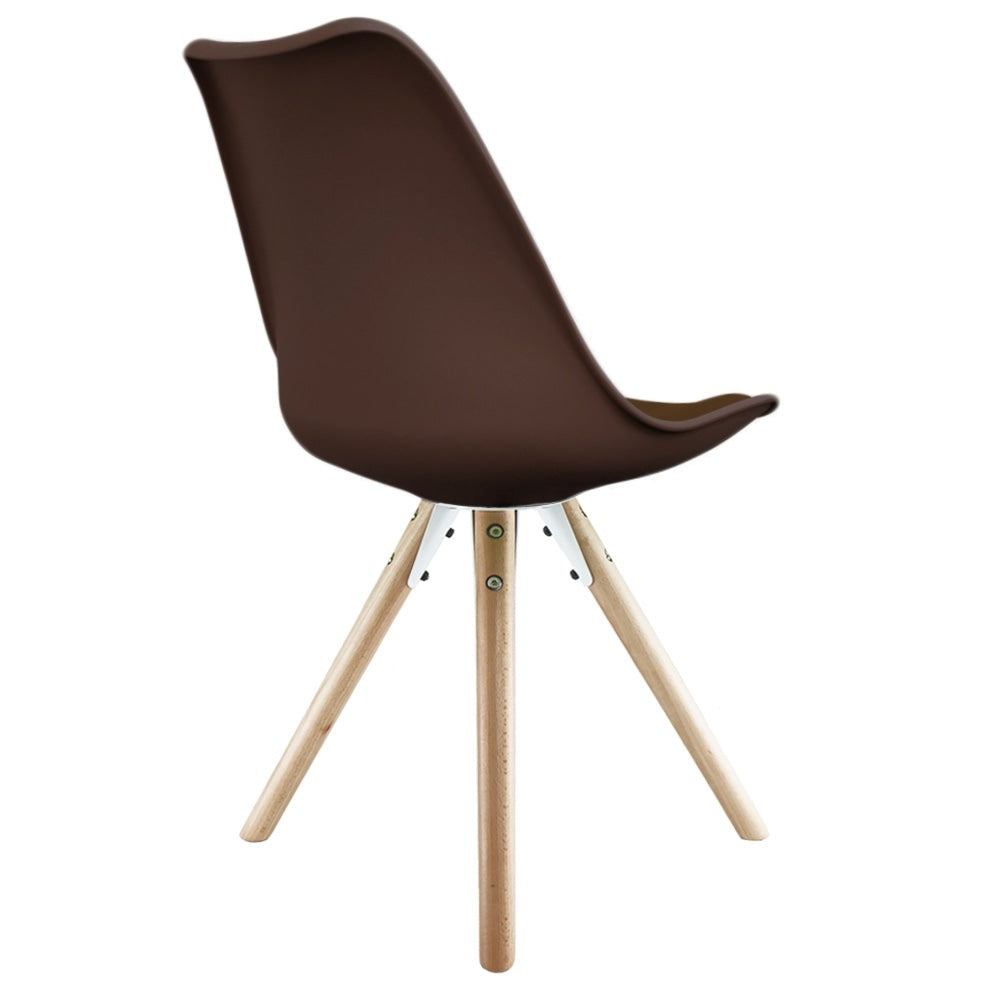 Soho Chocolate Brown  Plastic Dining Chair with Pyramid Light Wood Legs