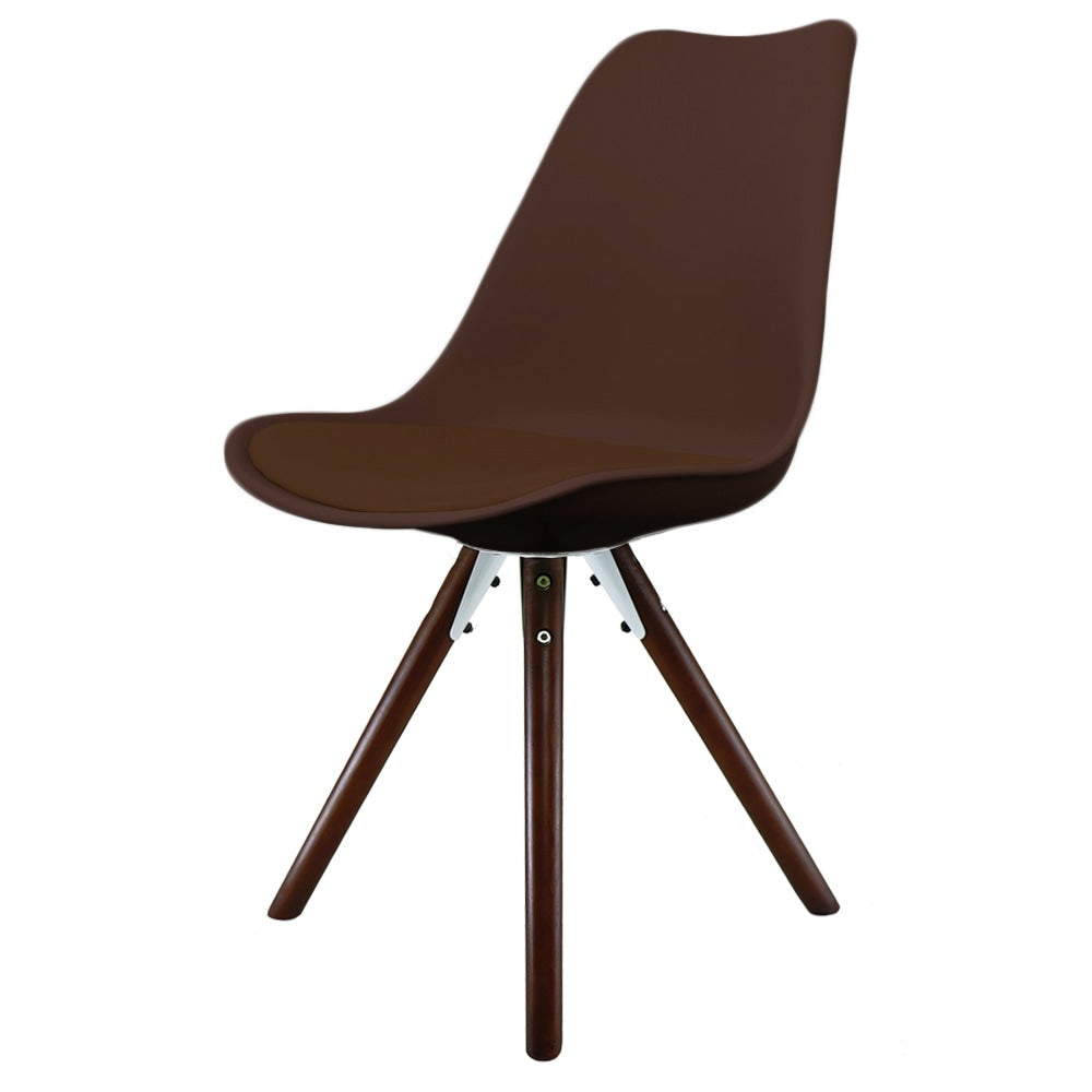 Soho Chocolate Brown Plastic Dining Chair with Pyramid Dark Wood Legs