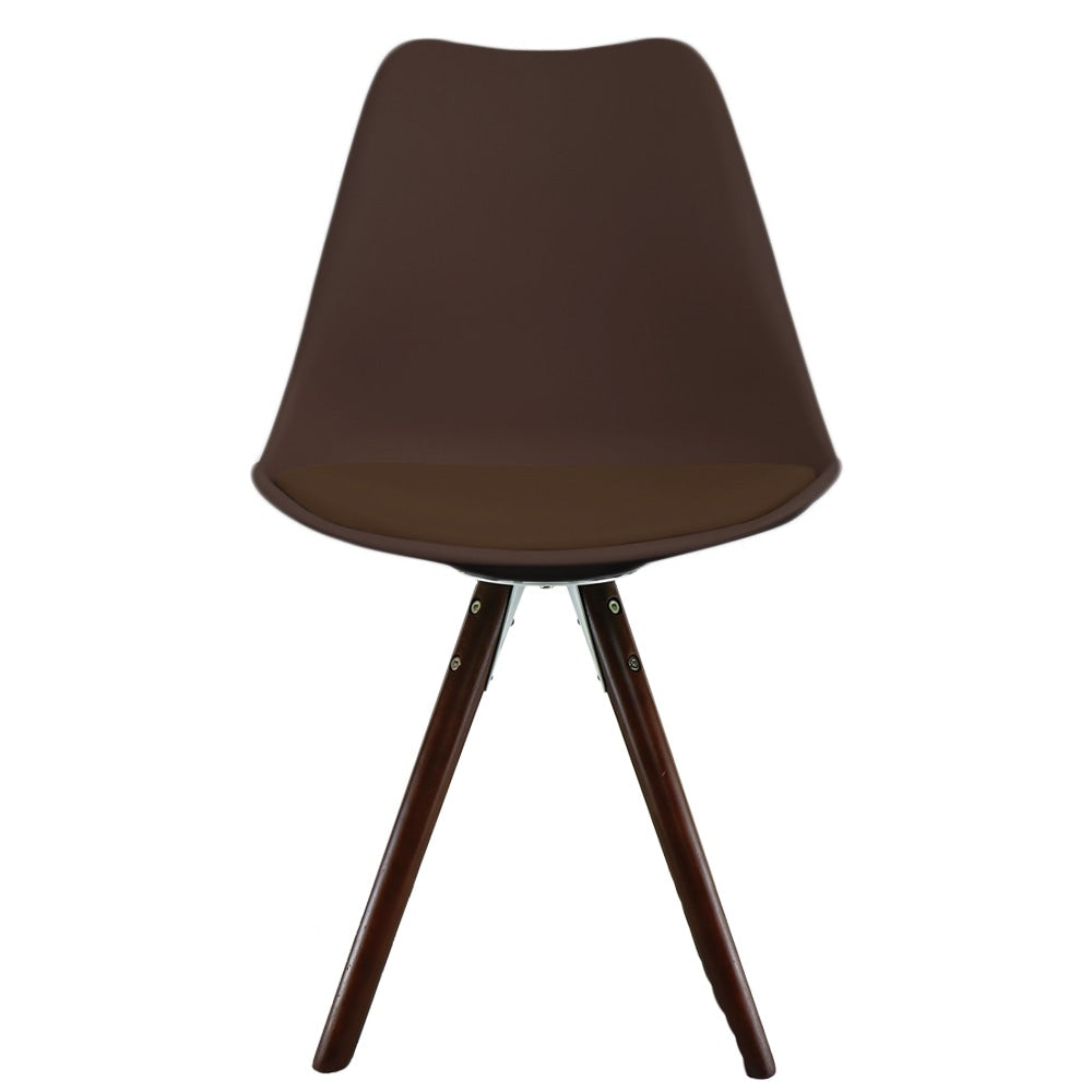 Soho Chocolate Brown Plastic Dining Chair with Pyramid Dark Wood Legs