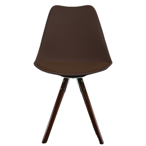 Soho Chocolate Brown Plastic Dining Chair with Pyramid Dark Wood Legs