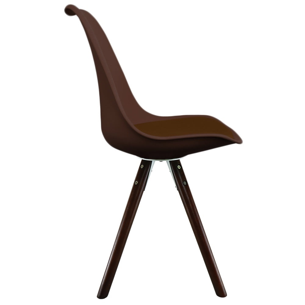 Soho Chocolate Brown Plastic Dining Chair with Pyramid Dark Wood Legs