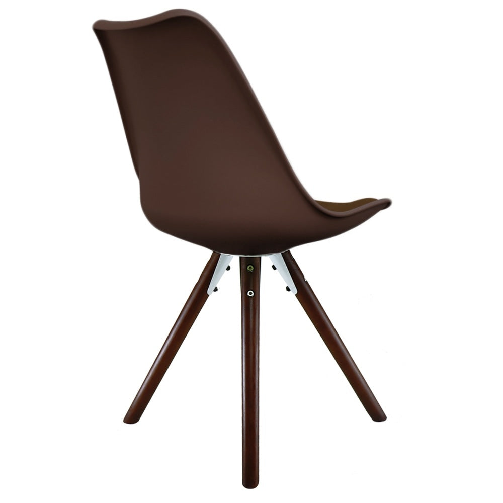 Soho Chocolate Brown Plastic Dining Chair with Pyramid Dark Wood Legs