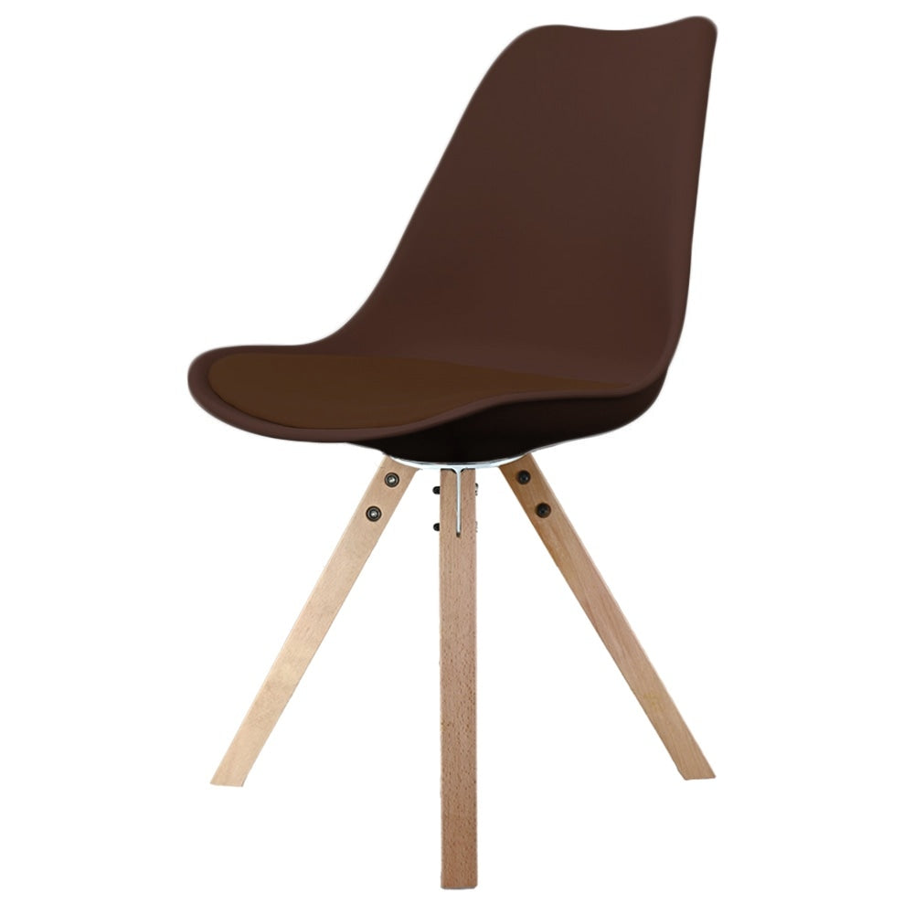 Soho Chocolate Brown Plastic Dining Chair with Square Pyramid Light Wood Legs