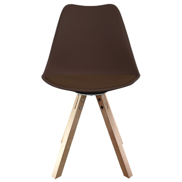 Soho Chocolate Brown Plastic Dining Chair with Square Pyramid Light Wood Legs