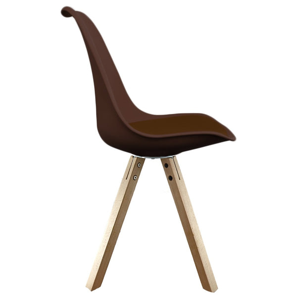Soho Chocolate Brown Plastic Dining Chair with Square Pyramid Light Wood Legs