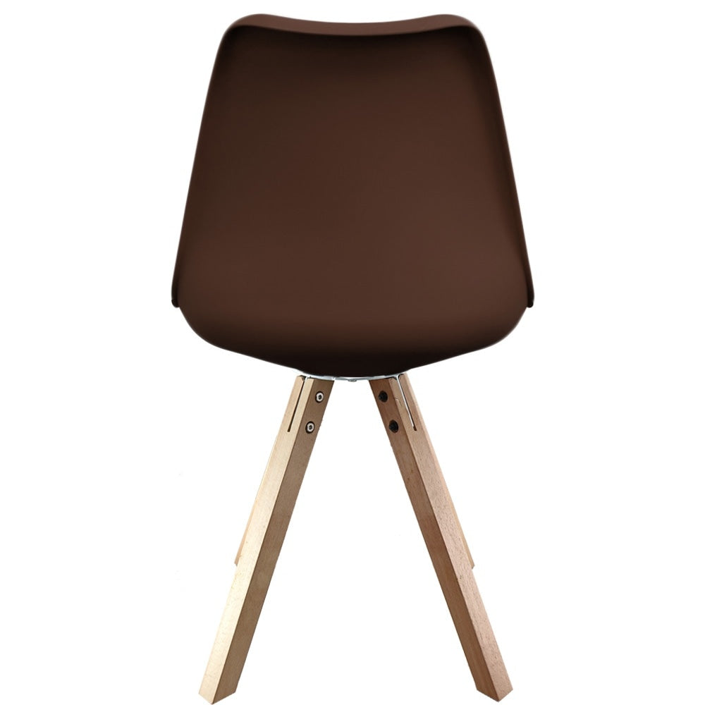 Soho Chocolate Brown Plastic Dining Chair with Square Pyramid Light Wood Legs