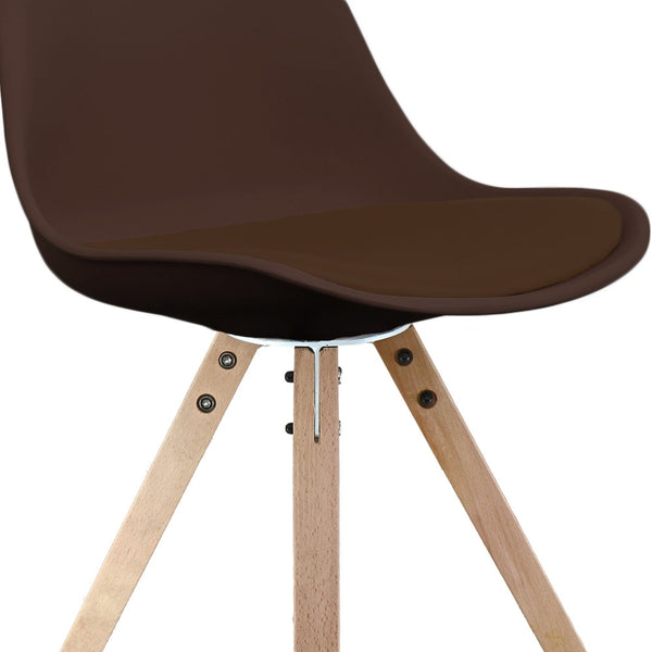 Soho Chocolate Brown Plastic Dining Chair with Square Pyramid Light Wood Legs
