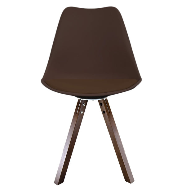Soho Chocolate Brown Plastic Dining Chair with Square Pyramid Dark Wood Legs