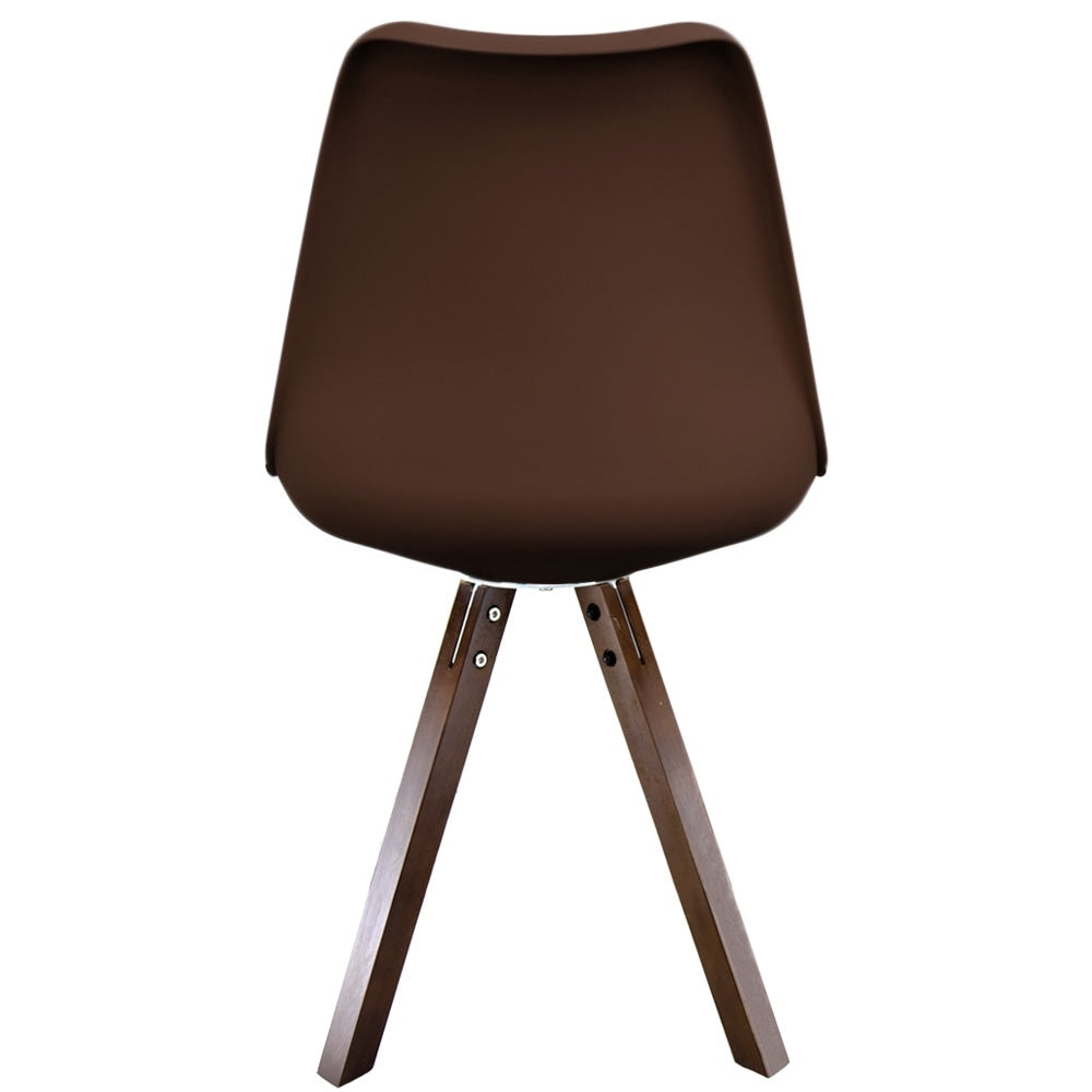 Soho Chocolate Brown Plastic Dining Chair with Square Pyramid Dark Wood Legs