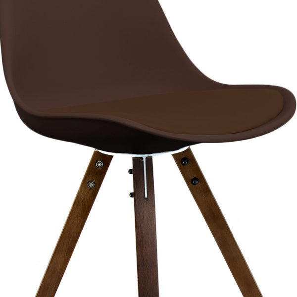 Soho Chocolate Brown Plastic Dining Chair with Square Pyramid Dark Wood Legs