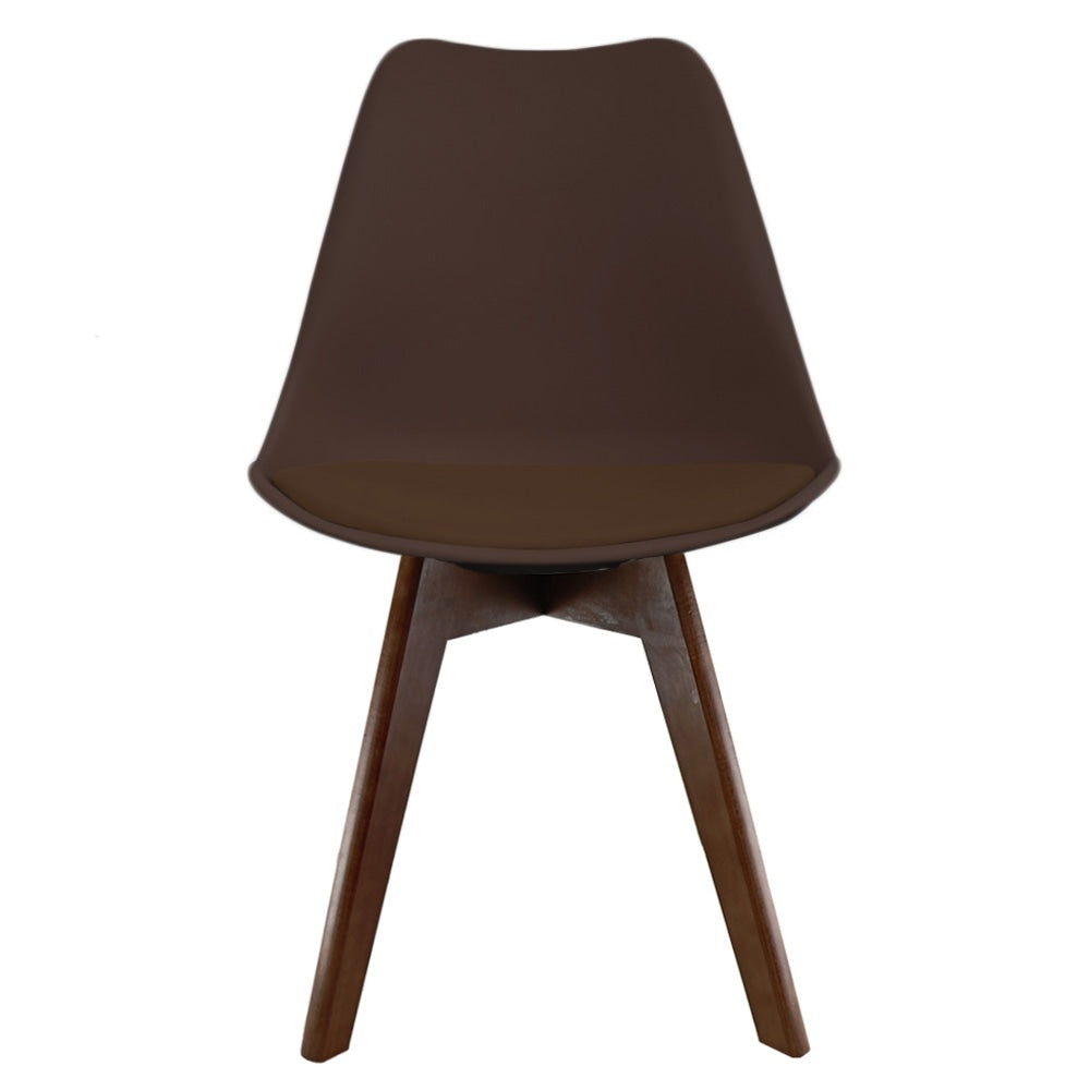Soho Chocolate Brown Plastic Dining Chair with Squared Dark Wood Legs