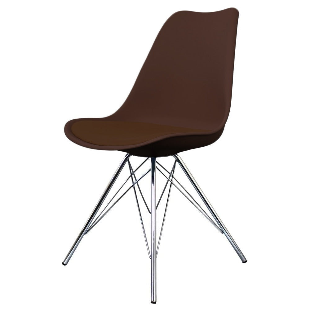 OUTLET Soho Chocolate Brown Plastic Dining Chair with Chrome Metal Legs