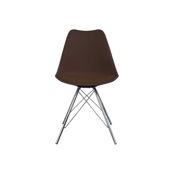 OUTLET Soho Chocolate Brown Plastic Dining Chair with Chrome Metal Legs