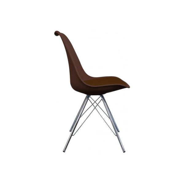 OUTLET Soho Chocolate Brown Plastic Dining Chair with Chrome Metal Legs