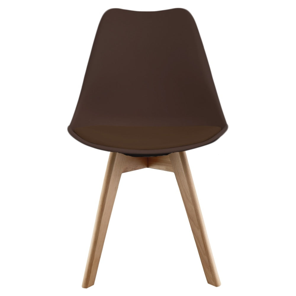 Soho Chocolate Brown Plastic Dining Chair with Squared Light Wood Legs
