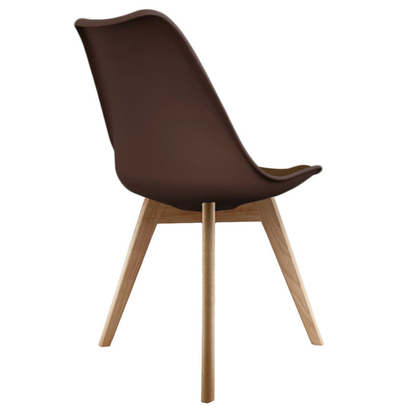 Soho Chocolate Brown Plastic Dining Chair with Squared Light Wood Legs
