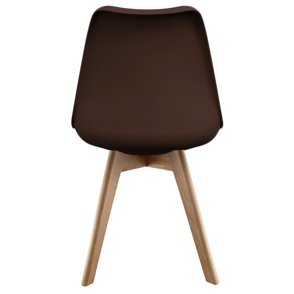 Soho Chocolate Brown Plastic Dining Chair with Squared Light Wood Legs