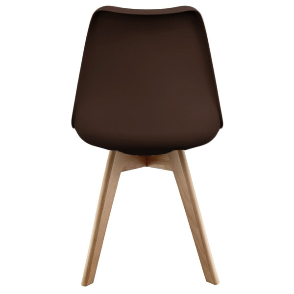 Soho Chocolate Brown Plastic Dining Chair with Squared Light Wood Legs