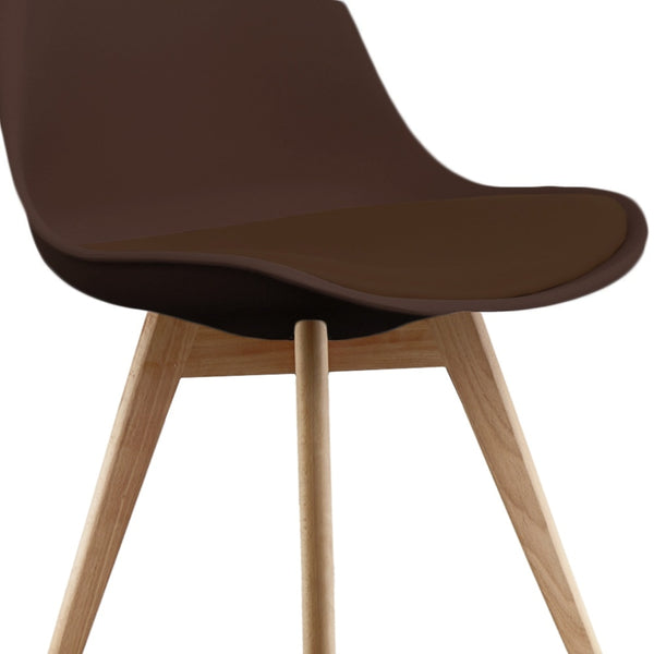 Soho Chocolate Brown Plastic Dining Chair with Squared Light Wood Legs