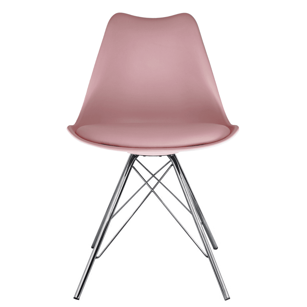 Soho Blush Pink Plastic Dining Chair with Chrome Metal Legs