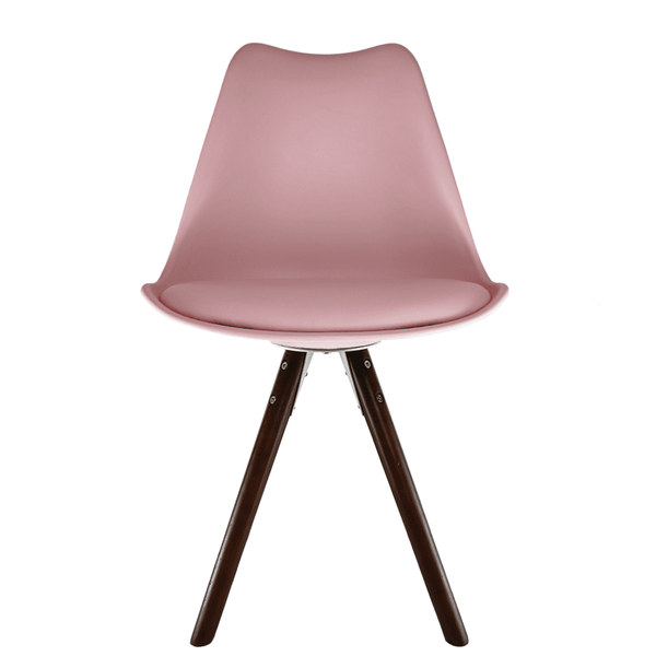 Soho Blush Pink Plastic Dining Chair with Pyramid Dark Wood Legs