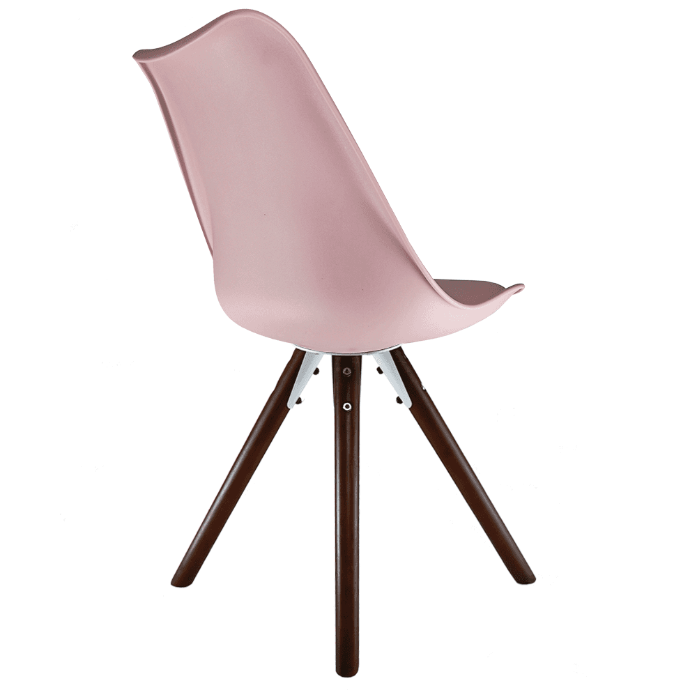 Soho Blush Pink Plastic Dining Chair with Pyramid Dark Wood Legs