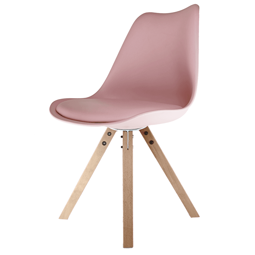 Soho Blush Pink Plastic Dining Chair with Square Pyramid Light Wood Legs