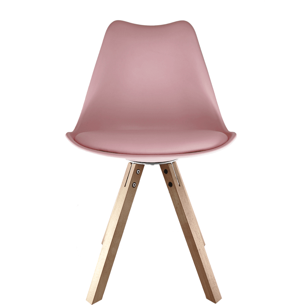 Soho Blush Pink Plastic Dining Chair with Square Pyramid Light Wood Legs