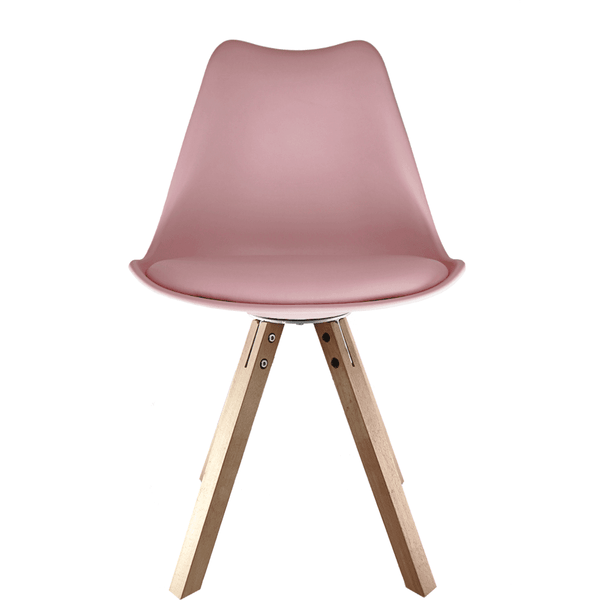 Soho Blush Pink Plastic Dining Chair with Square Pyramid Light Wood Legs