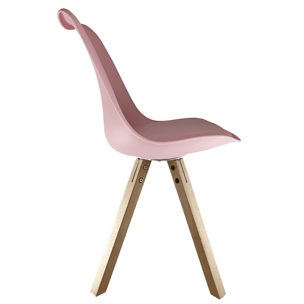 Soho Blush Pink Plastic Dining Chair with Square Pyramid Light Wood Legs