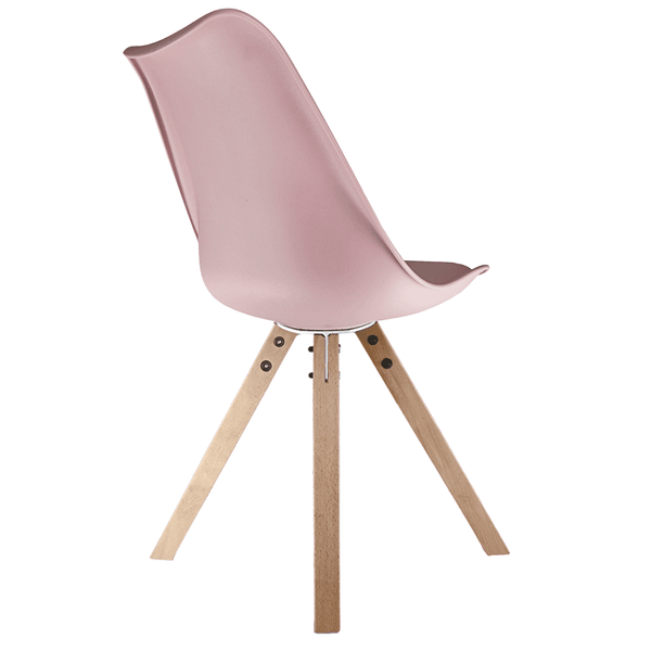 Soho Blush Pink Plastic Dining Chair with Square Pyramid Light Wood Legs